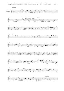 Partition hautbois 2, Concerto Grosso en D minor, HWV 316, D minor par George Frideric Handel