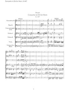 Partition complète, cor Concerto, E♭ major, Mozart, Wolfgang Amadeus