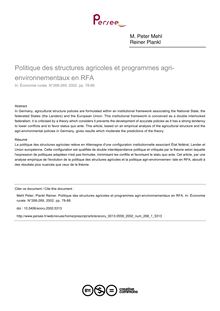 Politique des structures agricoles et programmes agri-environnementaux en RFA - article ; n°1 ; vol.268, pg 78-88