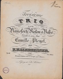 Partition parties complètes, Piano Trio No.3, B♭ Major, Kalkbrenner, Friedrich Wilhelm par Friedrich Wilhelm Kalkbrenner