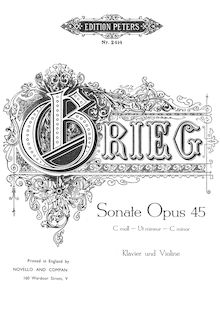 Partition de piano, violon Sonata No.3, Op.45, Grieg, Edvard
