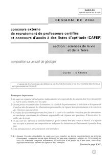 Composition sur un sujet de géologie 2006 CAPES de sciences de la vie et de la terre CAPES (Externe)