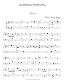 Partition Menuet (B-flat major), Das vergnügte Ohr und der erquickte Geist en Sechs Galanterie-Parthien zur Clavier-Übung