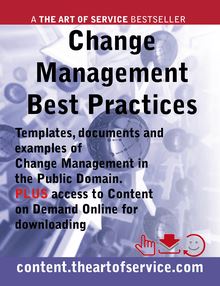 Change Management Best Practices - Templates, Documents and Examples of Change Management in the Public Domain. PLUS access to content.theartofservice.com for downloading.