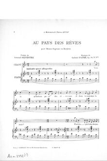 Partition No.3bis - Au pays des rêves - (Mezzo ou Baryton, en F), 4 chansons, Op. 39