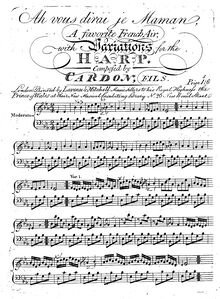 Partition complète, Ah vous dirai je Maman, A favorite French Air, avec Variations pour pour harpe.