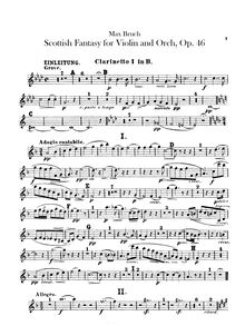 Partition clarinette 1, 2 (en B♭), Schottische Fantasie, Fantasie für die Violine mit Orchester und Harfe unter freier Benutzung schottischer Volksmelodien
