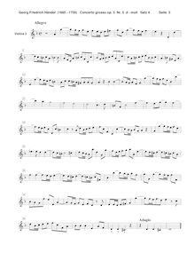 Partition violons II, Concerto Grosso en D minor, HWV 316, D minor par George Frideric Handel