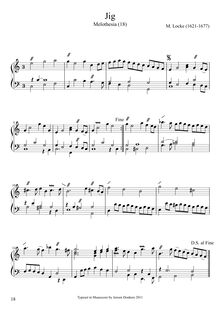 Partition  3 - No. 5 Jig, Melothesia, Certain General Rules for Playing upon a Continued Bass. With A choice Collection of Lessons for the Harpsicord and Organ of all Sorts: never before Published. All carefully reviewed by M. Locke, Composer in Ordinary to His Majesty, and Organist of Her Majesties Chappel.