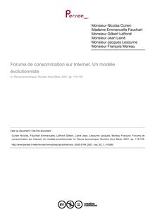 Forums de consommation sur Internet. Un modèle évolutionniste - article ; n°1 ; vol.52, pg 119-135