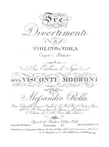 Partition parties complètes, 3 Divertimenti pour violon et viole de gambe par Alessandro Rolla