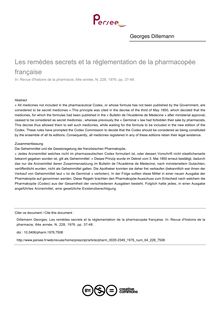 Les remèdes secrets et la réglementation de la pharmacopée française - article ; n°228 ; vol.64, pg 37-48