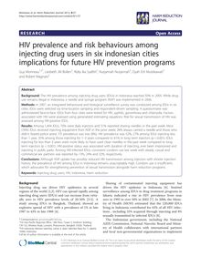 HIV prevalence and risk behaviours among injecting drug users in six indonesian cities implications for future HIV prevention programs