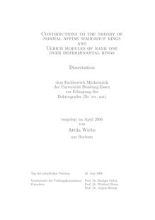 Contributions to the theory of normal affine semigroup rings and Ulrich modules of rank one over determinantal rings [Elektronische Ressource] / von Attila Wiebe