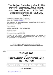 The Mirror of Literature, Amusement, and Instruction - Volume 13, No. 361, Supplementary Issue (1829)