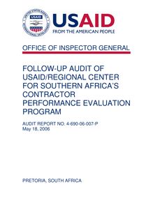  FOLLOW-UP AUDIT OF USAID REGIONAL CENTER FOR SOUTHERN AFRICA’S  CONTRACTOR PERFORMANCE EVALUATION