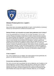 Bastia - Ghislain Printant : "C est un exploit !"