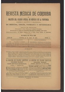 Revista médica de Córdoba y Boletín del Colegio Oficial de Médicos de la Provincia, n. 22 (1902)