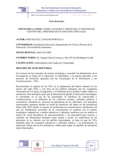 Tesis: Teoría, análisis y diseño de un sistema de gestión del aprendizaje en espacios virtuales, autor: José Rafael Capacho Portilla (Universidad de Salamanca, 2008)