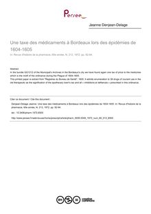 Une taxe des médicaments à Bordeaux lors des épidémies de 1604-1605 - article ; n°213 ; vol.60, pg 92-94
