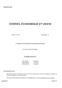 Btsae 2001 examen conseil economique et vente