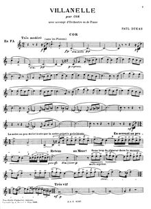 Partition cor , partie (en F), Villanelle, Dukas, Paul par Paul Dukas