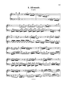 Partition complète, Allemande, C minor, Bach, Johann Sebastian