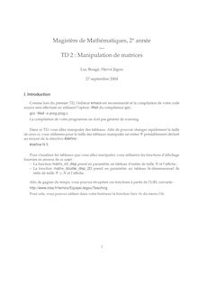 Magistère de Mathématiques, 2e année  TD 2 : Manipulation de matrices