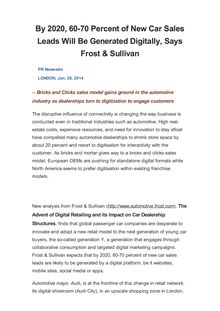 By 2020, 60-70 Percent of New Car Sales Leads Will Be Generated Digitally, Says Frost & Sullivan
