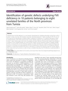Identification of genetic defects underlying FVII deficiency in 10 patients belonging to eight unrelated families of the North provinces from Tunisia