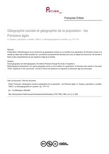 Géographie sociale et géographie de la population : les Parisiens âgés - article ; n°2 ; vol.2, pg 107-110