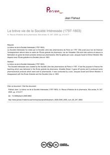 La brève vie de la Société Intéressée (1797-1803) - article ; n°347 ; vol.93, pg 413-417
