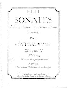 Partition parties complètes, 8 sonates a deux flûtes traversieres et basse