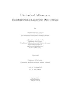 Effects of and influences on transformational leadership development [Elektronische Ressource] / by Martina Mönninghoff