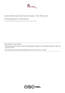 Anita McConnell, No Sea too deep. The History of Oceanographic Instruments  ; n°2 ; vol.37, pg 187-189