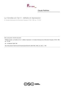 La Vendée en l an II : défaite et répression - article ; n°1 ; vol.300, pg 173-185