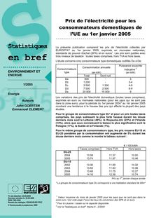Prix de l électricité pour les consommateurs domestiques de l UE au 1er janvier 2005