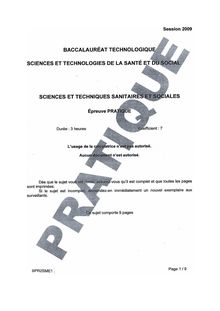 Sciences et techniques sanitaires et sociales (pratique) 2009 S.T.2.S (Sciences et technologies de la santé et du social) Baccalauréat technologique