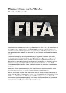 BARCA : La FIFA approuve la décision du TAS