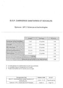 Sciences et technologies 2006 BEP - Carrières sanitaires et sociales
