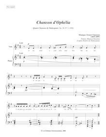 Partition , Chanson d’Ophélia (original key), Chansons de Shakespeare