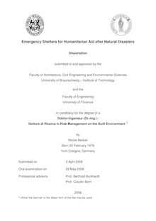 Emergency shelters for humanitarian aid after natural disasters [Elektronische Ressource] / by Nicole Becker