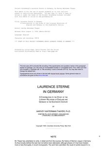 Laurence Sterne in Germany - A Contribution to the Study of the Literary Relations of - England and Germany in the Eighteenth Century