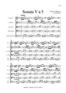 Partition , Sonata V en B♭ major  (includes partition compléte without clavecin), Sei Sinfonie e Sei concerts a Cinque, Op.2
