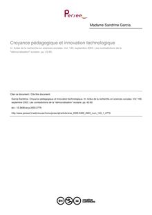 Croyance pédagogique et innovation technologique - article ; n°1 ; vol.149, pg 42-60