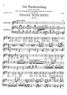 Partition complète, Original key, Der Wachtelschlag, D.742 (Op.68)