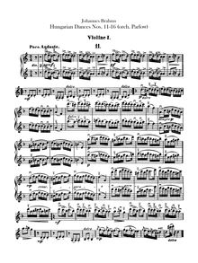 Partition violons I, II, 21 Hungarian Dances (orchestre), Brahms, Johannes