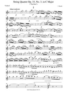 Partition violon I (page turn), corde quatuors, Op.33, Haydn, Joseph