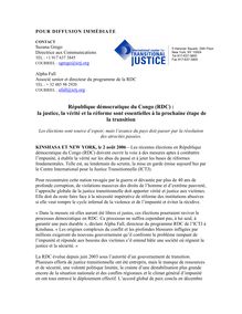 République démocratique du Congo (RDC)   : la justice, la vérité et ...