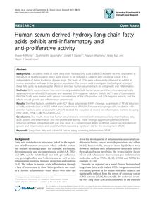 Human serum-derived hydroxy long-chain fatty acids exhibit anti-inflammatory and anti-proliferative activity